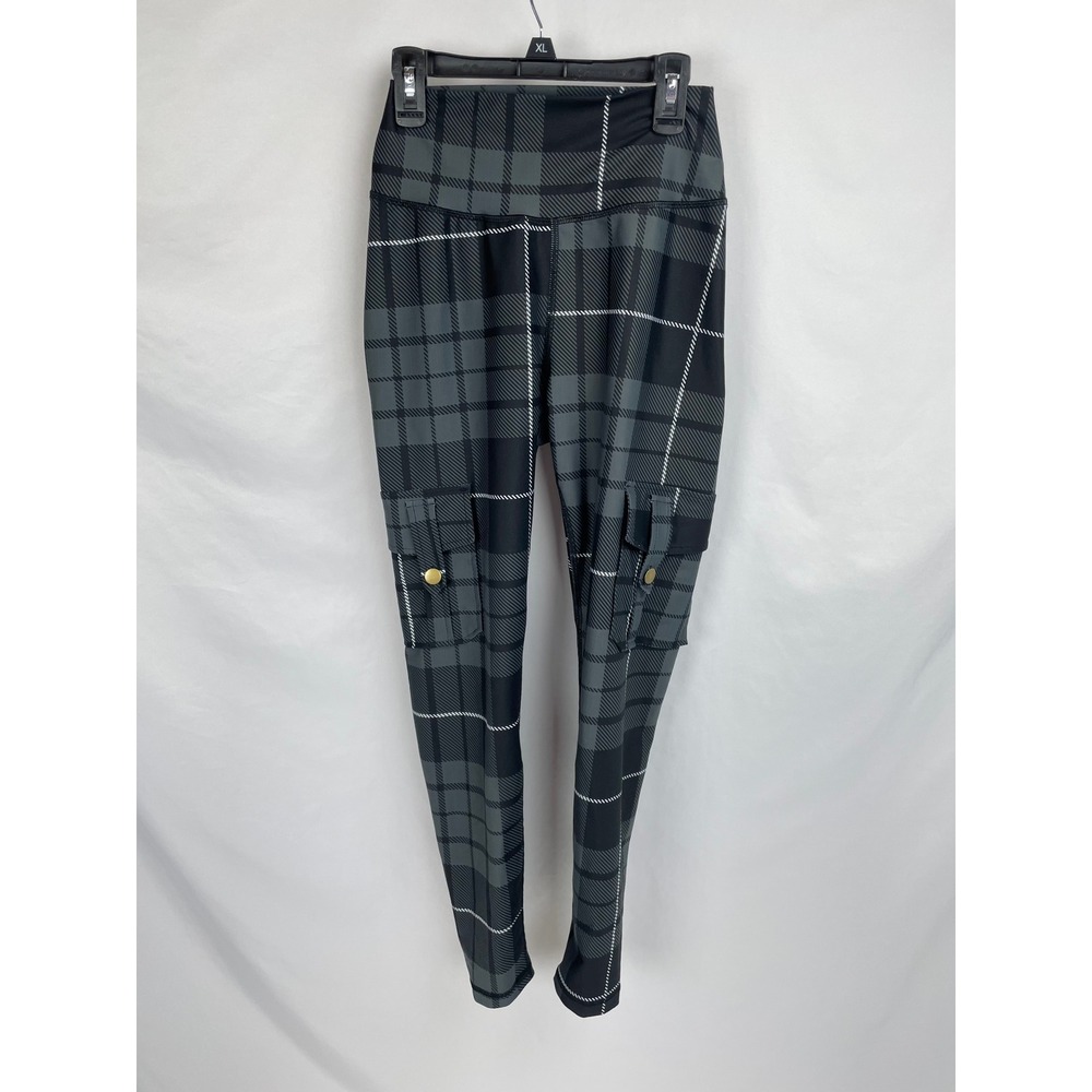 Minibeast Women Medium Black Gray Leggings Pants Booty Scrunch Butt Pockets